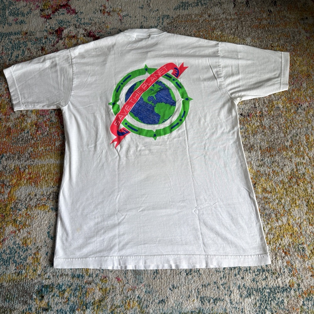 Vintage 90s Hard Rock Cafe Singapore Save The Planet Graphic T-Shirt White XL